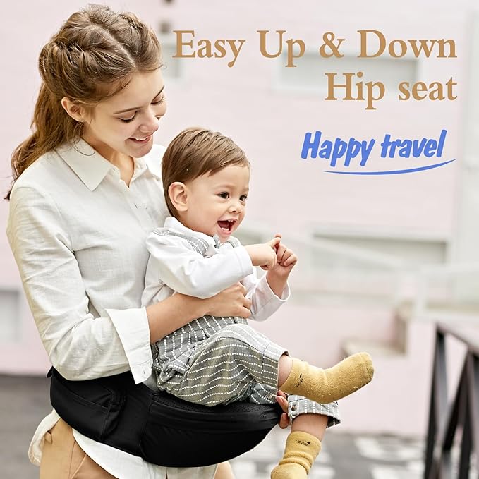 Baby Carrier Newborn to Toddler,Baby Carrier with Hip Seat,Ergonomic, Safety-Certified Baby Hip Carrier with Foldable Neck Support Pod,12 in 1 Baby Holder Carrier with Adjustable Waist Belt-Black