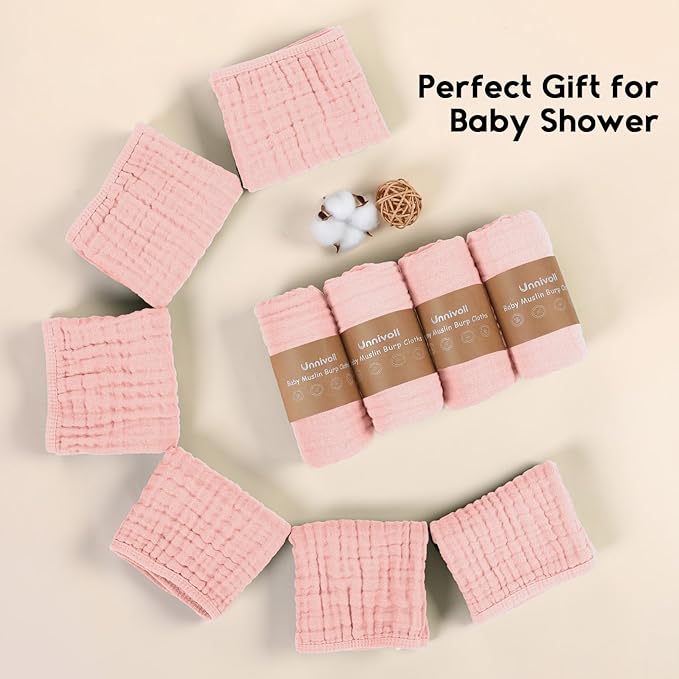 Muslin Burp Cloths for Baby 100% Cotton Burping Cloths for Boys Girls Large 20''X10'' Extra Soft and Absorbent 12 Pack - Flesh Pink