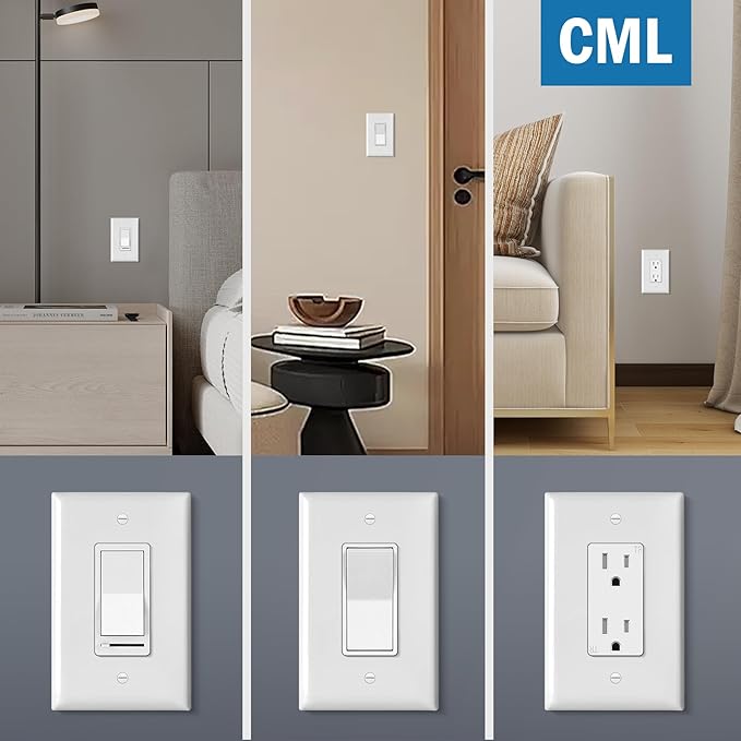 CML Jumbo Decorator Wall Plate, 6 Pack Oversized Electrical Outlet Receptacle Covers, 1-Gang White Switch Plates, Over-Size 3.5” x 5.5”, Impact Resistant, ETL Listed