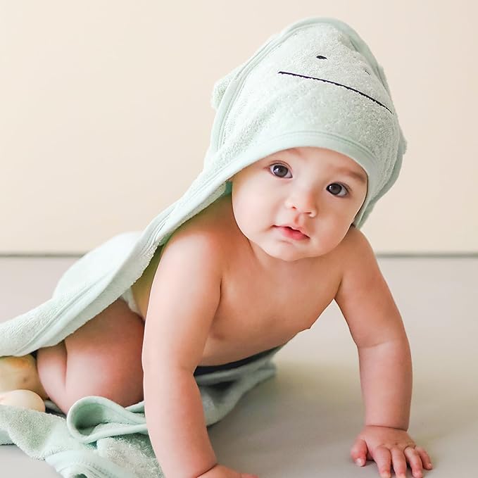 CuddleBug Hooded Baby Bath Towel & Washcloth Set (Frog) - 100% Cotton Terrycloth Hooded Baby Towels for Newborn & Toddler, Super-Soft & Ultra-Absorbent, Newborn Essentials (30" x 30") - Sage Green
