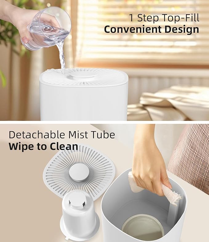Warm Mist Humidifiers, 3.5L Humidifier with 304SS Ceramic Glaze Layer Heating Inner, Healthy Small Air Humidifier with Adjustable Constant Humidity for Bedroom
