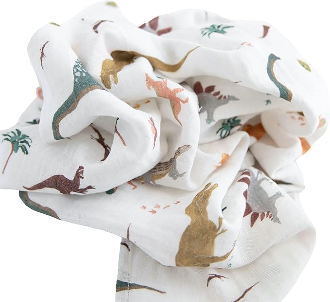 RED ROVR 100% Certified Organic Cotton Muslin Swaddle | Newborn Receiving Blanket | Baby Wrap | Boy, Girl, Unisex | Soft, Lightweight, Breathable | Burping, Nursing, Swaddling | 44" x 44" | Dino Days