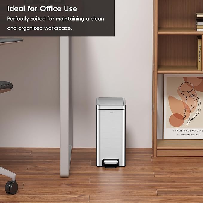 EKO Small Bathroom Trash Can with Lid Soft Close, Step Pedal, 6 Liter / 1.6 Gallon Stainless Steel Garbage Can with Removable Inner Bucket, Anti-Fingerprint Finish (Silver)