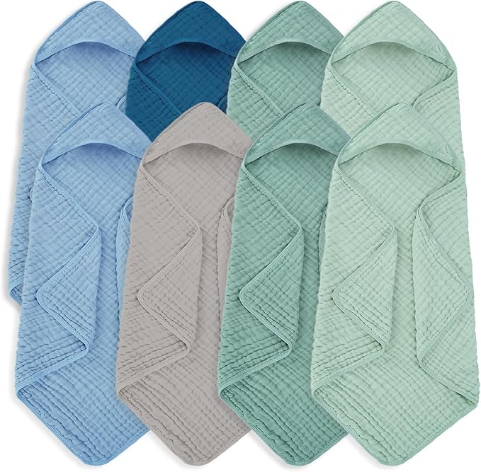 Muslin Baby Towels 100% Cotton ,Super Soft Muslin Baby Bath Towel - 32 x 32 Inches, Suitable for Newborn and Young Children up to 3 Years Old. (Light Blue & Dark Blue)