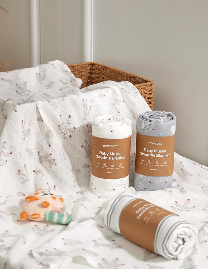 Momcozy Muslin Swaddle Blankets, Ultra Soft Neutral Baby Essentials Must Haves Registry Search, Breathable Large 47'' x 47'' Newborn Boys Girls Swaddle Receiving Blanket, Sugar Bowl Bunny