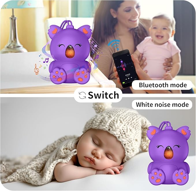 White Noise Machine with Bluetooth Speaker | Portable Baby Sound Machine Non-Looping Music Aid with Timer for Sleep, Nursery, Travel, Home & Car