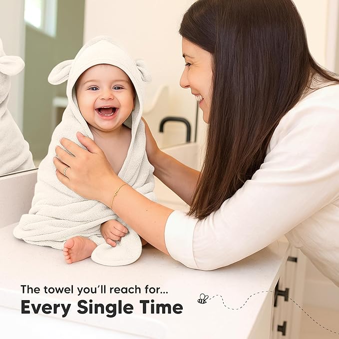 KeaBabies 2-Pack Hooded Baby Towels for Newborn - 30x30 Soft & Absorbent Viscose from Bamboo Baby Bath Towels with Hood for Infant, Toddler,Kids,Boys Girls,Newborn Bath Essentials (Graphite, Petite)