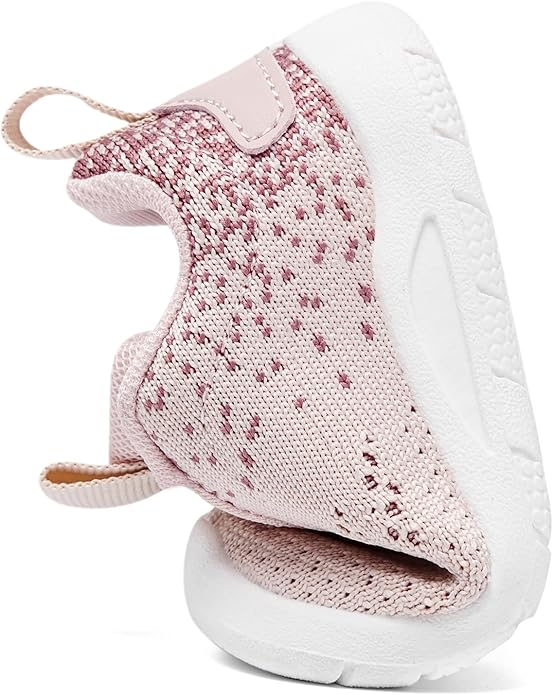 MORENDL Toddler Slip On Sneakers Baby Walking Shoes Non-Slip Breathable Unisex Pink Mesh Lace-Up Athletic Sneakers Infant Running Shoes