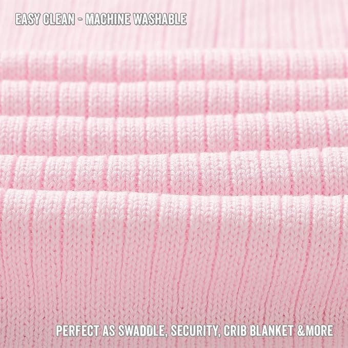 Organic Ribbed Swaddle Blanket for Boys & Girls - 100% Luxury Organic Soft Cotton Knit Warm Cozy Cuddle Stroller Blanket for Newborns, Infants, & Toddlers (Blush Pink)
