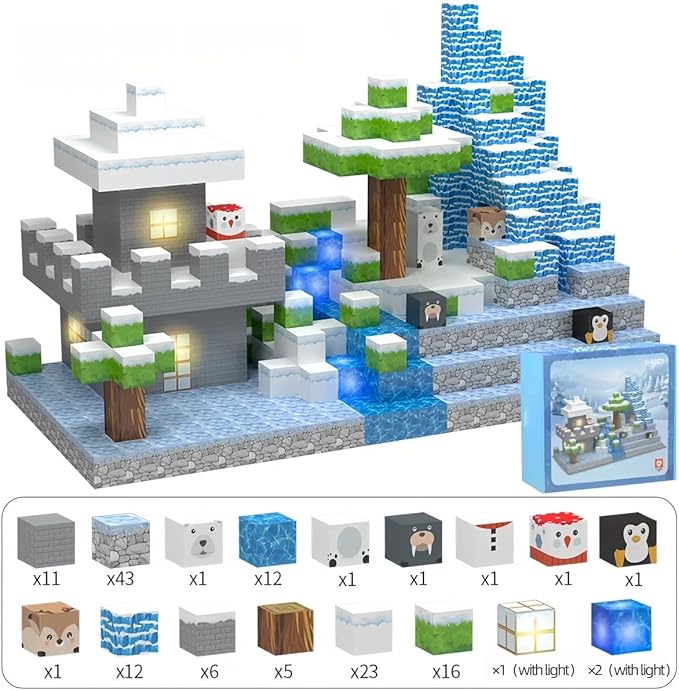 138 Pcs Magnetic Building Blocks, Enhance STEM Learning, Creative Play & Logical Thinking, Durable & Vibrant Color with Light Up Blocks, Ideal for Classroom & Screen-Free Entertainment (Glacier)