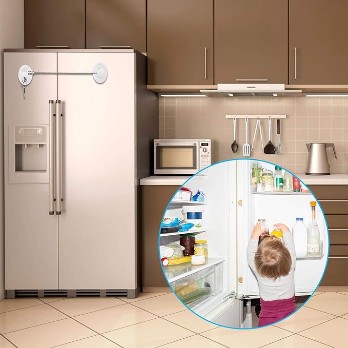 Hotop 4 Pack Cabinet Locks with Keys Mini Fridge Refrigerator Locks for Kids Toddlers Self Adhesive Child and Baby Proofing Safety for Deep Freezer Drawers Doors Latch(White)