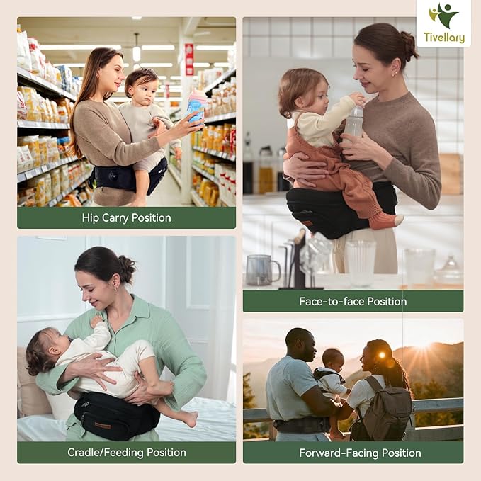 Baby Carrier with Hip Seat, Parent-Approved Baby Hip Carrier & Toddler Carrier, Comfortable Wide Waist & Lumbar Support, Thick Seat with Storage, Adjustable Knob, Supports 44lbs, Black