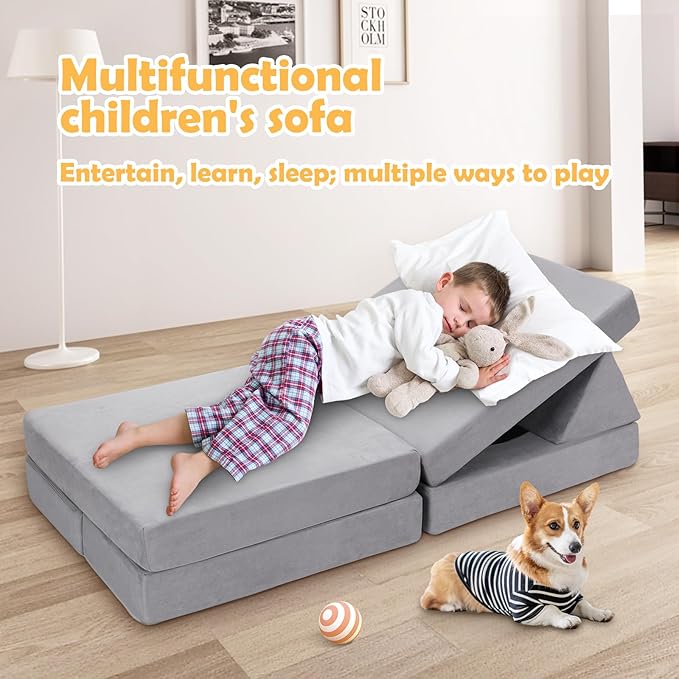 16Pcs Soft Play Blocks for Toddlers & Kids, Foam Climbing & Crawling Toys for Boys & Girls Aged 3+, Corner Climber Nugget Play Couch, Grey