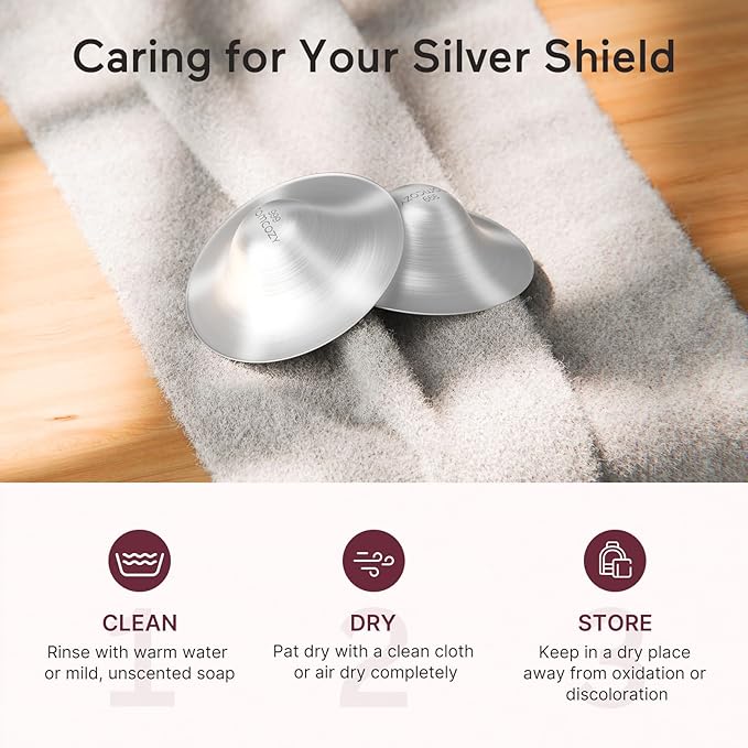 Momcozy 999 Silver Nursing Cups, Hole-Free Design, 999 Silver Nipple Shields, Breastfeeding Essentials, Silver Nipple Shields for Breastfeeding Newborns, Metal Nipple Shields, Regular Size