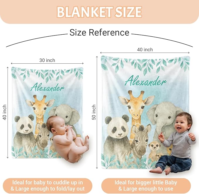 Personalized Baby Blankets for Girls & Boys - Super Soft Easter Blanket with Thick Double-Layer Dotted Backing, Personalized Baby Gifts for Baby Shower from Grandma (Cyan, Customize Now)