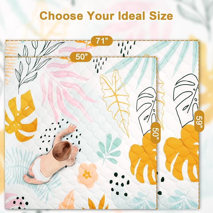 Premium Foam Baby Play Mat 50x50 – Removable & Machine Washable Cover, Extra Thick Padding Playpen Mat, Non-Slip Crawling Mat, Easy to Clean for Infants, Toddlers & Babies