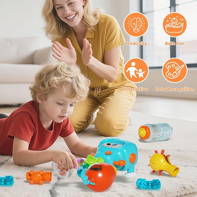 Bath Toys for Kids Ages 4-8, DIY Assembly Water Pipe Building Kit, Interactive Water Toy for Toddlers 3-5, Educational STEM Learning Gift for Boys and Girls