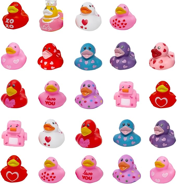 24 Pcs Valentine Rubber Ducks,Baby Showers Accessories,Mini Duckies Bath Toys for Kids Fun Bath,Party Favors(Valentine's Day)