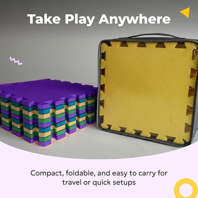 MioTetto Baby Play Mat, Comfortable Tummy Time Mat – Portable Foam Floor Tiles, Safe baby mat for floor for Crawling & Development, Soft play mat for babies 0-6 months, Stylish interlocking foam tiles