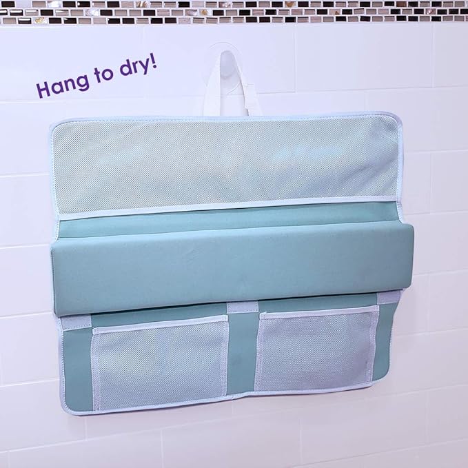 Bath Kneeler & Elbow Rest–Thick, Non-slip 1-Piece Pads Protect Elbows and Knees, Mesh Pockets for Storage. Quick-Dry, Easy to Clean, Durable. Perfect for Bathing Babys, Toddlers, and Pets (Cool Mint).