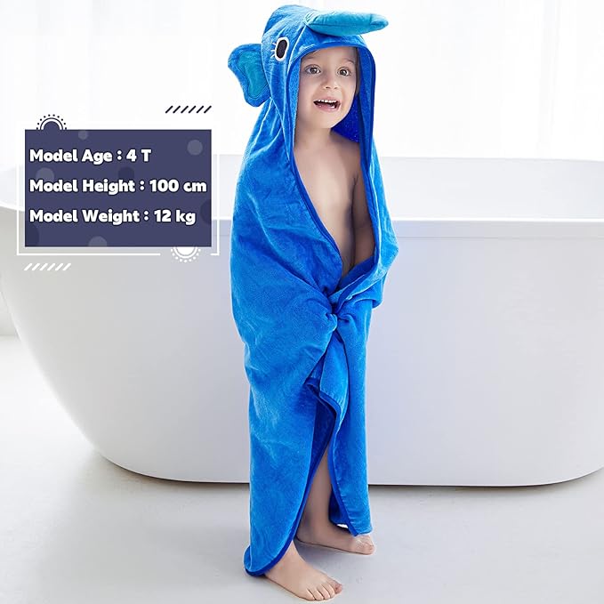 MICHLEY Baby Boy Girl Animal Hooded Bath Towel, Soft Cotton Beach Swimming Washcloth for 0-6T, Elephant