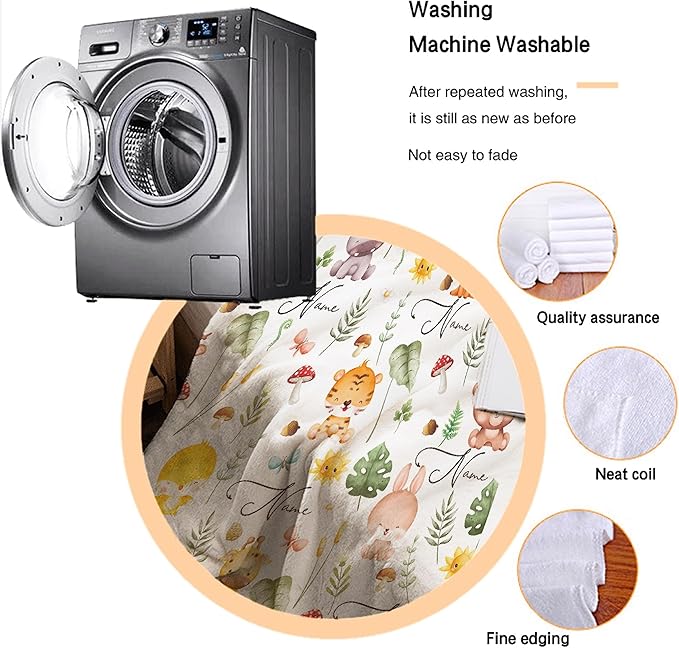 Personalized Baby Blanket for Girls Boys Animals Fox Custom Baby Blanket with Name Swaddle Blanket for Toddlers Infants Kids Shower Newborns Nursery Stroller Crib Decor Throw Birthday Gift