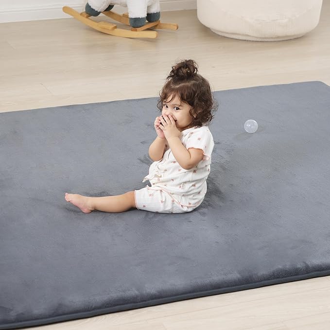 1.3" Thick Baby Floor Play Mat 50x74, Basic Padded Foam Mat for Tummy Time Crawling, Non Slip Cushioned for Babies Toddlers Infants Kids (Dark Grey)