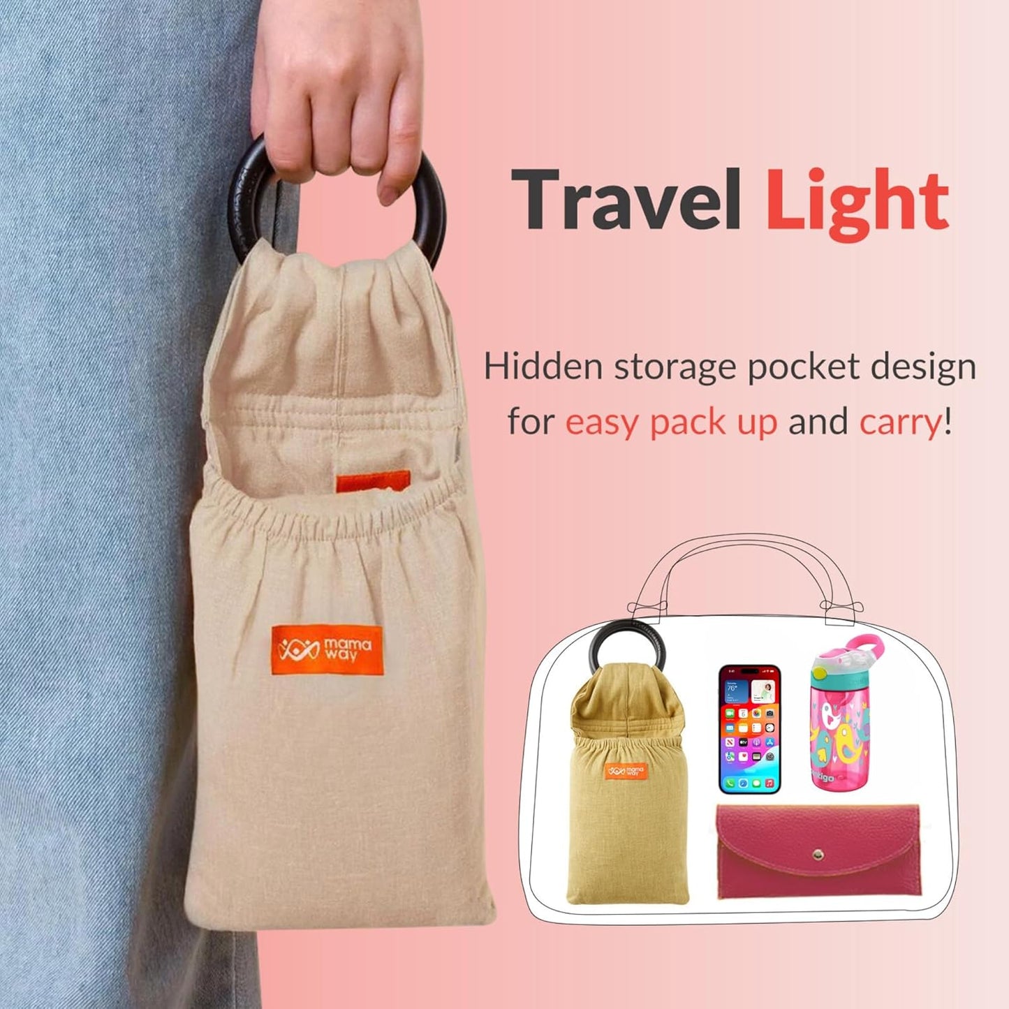 Mamaway Baby Ring Sling Carrier - Newborn and Toddler Sling (Supports up to 165lbs), IHDI Certified, Rayon & Linen Made, Soft & Breathable, Nylon 66 Safety Rings, Storage Pocket Design, Charcoal