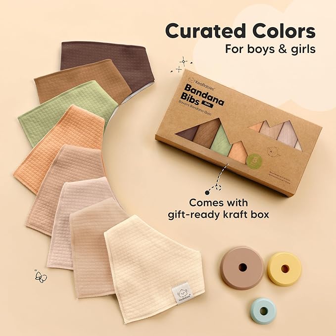 KeaBabies 8-Pack Bandana Bibs for Baby Girls, Boys - Organic Cotton Baby Bibs for Drooling & Teething Newborn, Toddler, Infant 0-36 months, Extra Soft, Absorbent Cloth with Snaps (Driftwood/Quin)