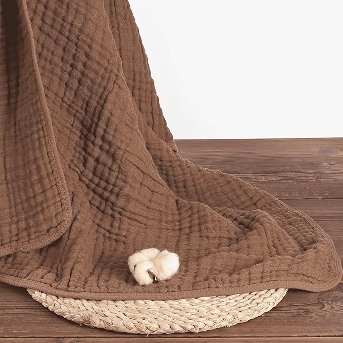 4-Piece Muslin Bath Towel Set - Perfect for New Moms, 32x32 Inch, 6-Layer Ultra-Soft Cotton, Ideal for Infants (Coffee & Blue)