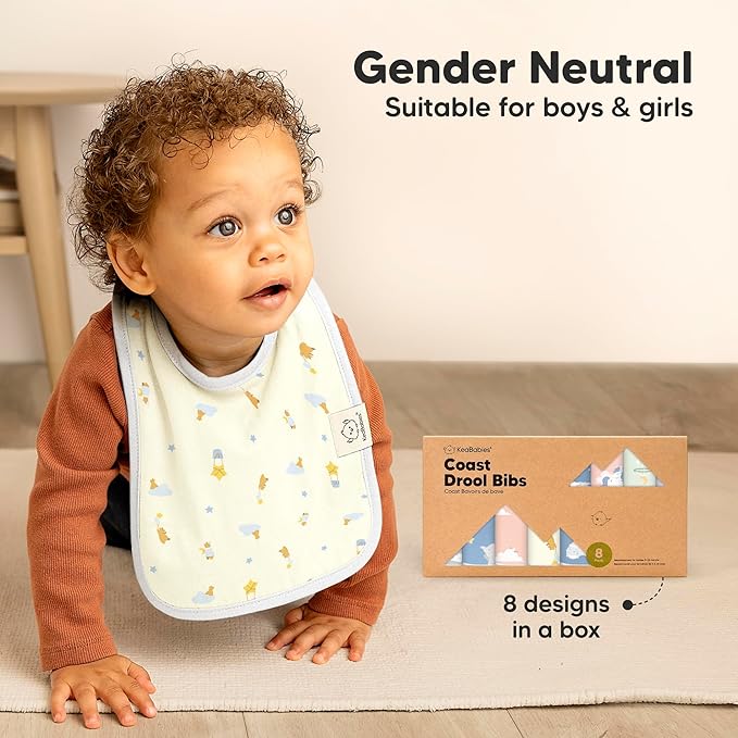 KeaBabies 8-Pack Organic Baby Bibs for Boys, Girls - Super Absorbent Cotton Drool Bibs for Baby Girl & Boy, Teething Toddler, Drooling Newborn, Ultra Soft & Machine Washable (Dreamers)