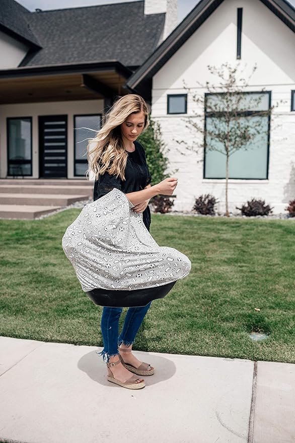 Baby Car Seat Cover Canopy and Nursing Cover Multi-Use Stretchy 5 in 1 Gift Champ by Copper Pearl