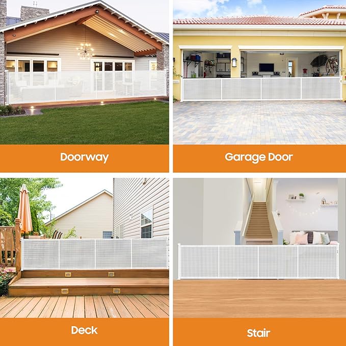 Retractable Baby Gates - 200" Extra Wide Retractable Dog Gate, 42" Extra Tall Mesh Gate Pet Gate with Support Rods, Long Child Safety Gate for Stairs Doorways Indoor Outdoor Large Openings - White