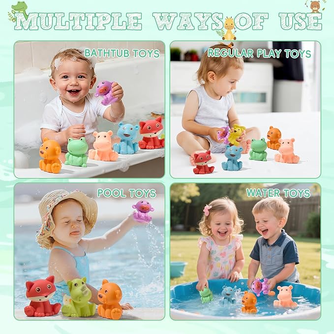 Mold Free Baby Bath Toys, 9 PCS Sealed, No Hole Bath Toys, Soft & Safe Toddler Bath Toy Set, Bathtub Water Beach Pool Toys for Babies 6-12 Months, Baby Gift for Christmas, Birthday, Stocking Stuffers