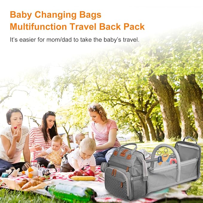 Baby Diaper Bags with Changing Station, Waterproof Diaper Bag Backpack for Moms Dads with USB Charging Port, Baby Shower Gifts, Large Capacity diaper backpack, Grey