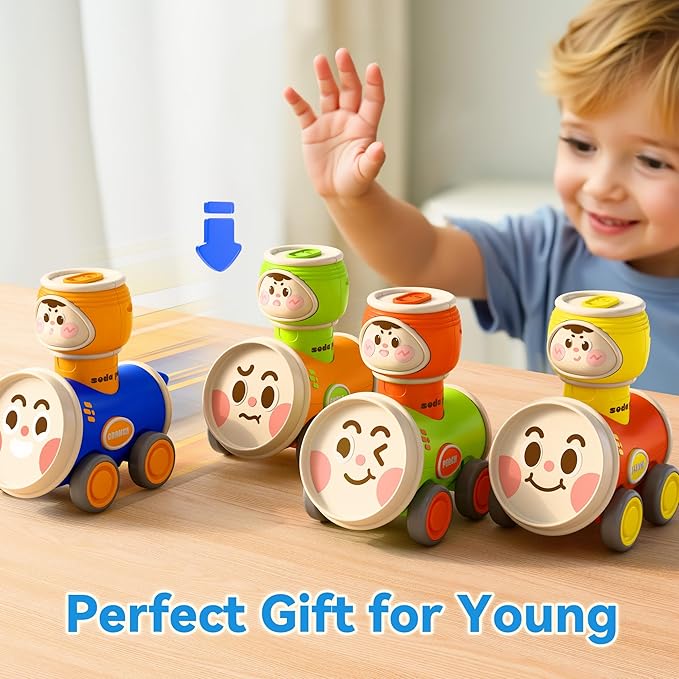 iPlay, iLearn Press to Go Car Toys Set for Toddlers 1-3, Baby Push Go Friction Racing Cars, Infant Play Vehicle Set, 1st Birthday Gifts for 6-9-12-18 Months, 1 2 3 One Years Old Boys Girls Child Kids