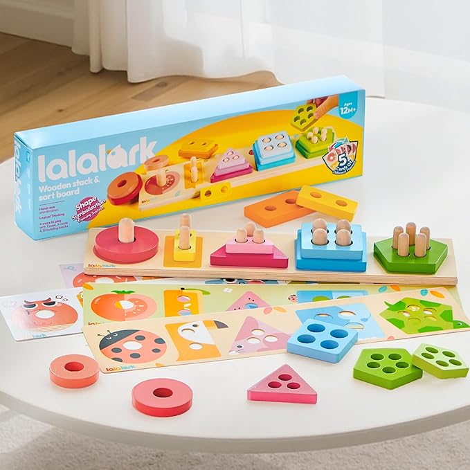 Montessori Toys for 1 2 3 Year Old Boy Girl, Wooden Sorting & Stacking Toys, Shape Sorter Baby Toy, Educational Sensory Toys for Kids, Wooden Blocks for Toddler 1-3, Christmas Birthday Gifts