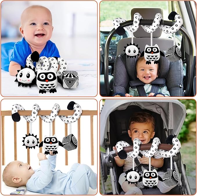 Baby Spiral Hanging Stroller and Car Seat Toys for Babies 0-6 Months Newborn Plush Activity Toys for Bed Bassinet Crib Baby Carrier Gifts (owl)