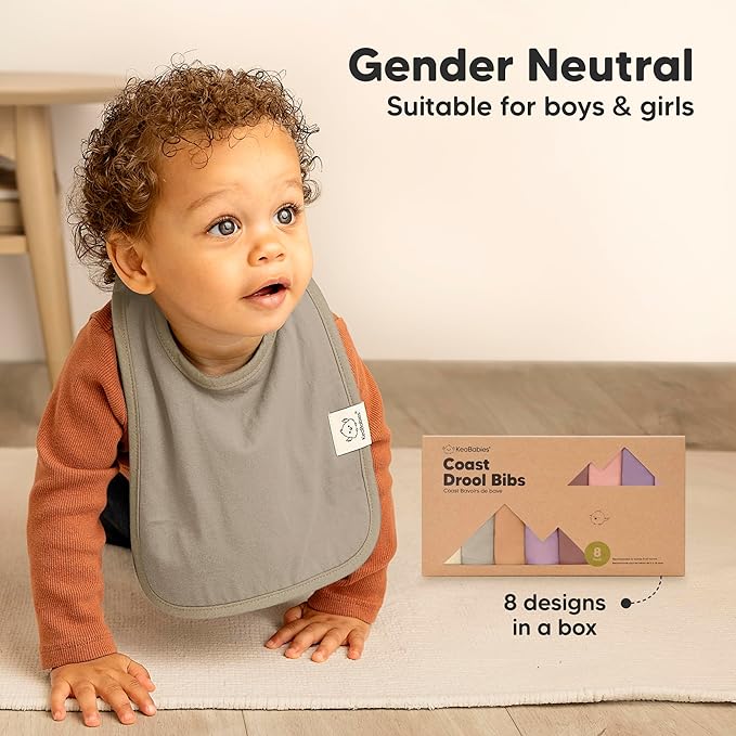 KeaBabies 8-Pack Organic Baby Bibs for Boys, Girls - Super Absorbent Cotton Drool Bibs for Baby Girl & Boy, Teething Toddler, Drooling Newborn, Ultra Soft & Machine Washable (Mauve)