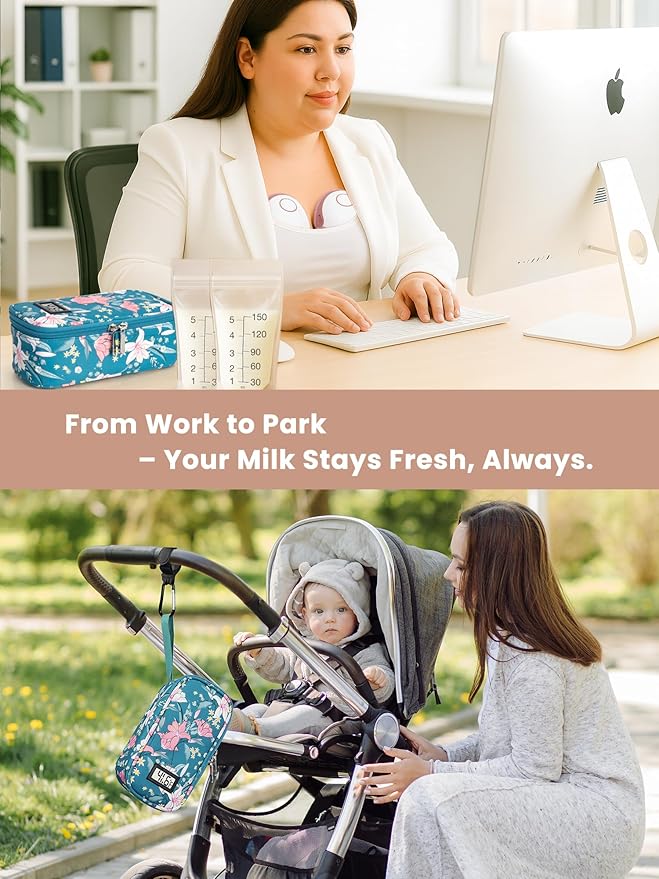 Breast Milk Cooler Travel Bag, Real-Time Temperature Display, Holds 4-6 Breastmilk Storage Bag with 2 Breast Milk Ice Pack, Cooling & Waterproof Portable Cooler for Moms on the Go(lily)