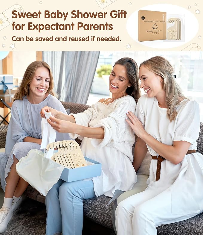 Baby Closet Dividers, Wooden Double Sided Nursery Clothes Size Separators for Newborn to 24 Months, Neutral, 7 Pcs