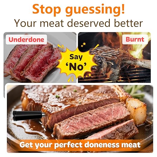 Real-Time Alerts Wireless Meat Thermometer - Smart Bluetooth Meat Probe for Grill, BBQ, Oven, Smoker - Long Range Bluetooth, Accuracy Temp, Dishwasher Clean, Waterproof - Perfect for BBQ Lovers