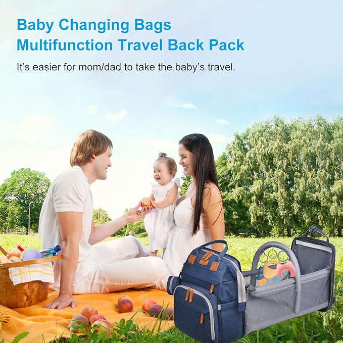 Jeryswet Baby Diaper Bags with Changing Station, Waterproof Large Capacity Diaper Bag Backpack for Moms Dads with USB Charging Port and Stroller Straps, Baby Shower Gifts, Blue
