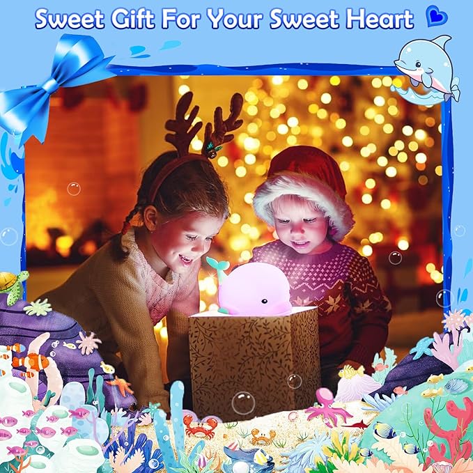 Dolphin Night Light for Kids Cute Night Light,16 Colors Silicone Dimmable Baby Night Lights for Nursery, Rechargeable Nightlight for Kids Room,Gifts Stuff for Boys Girls Baby,Toddler Decor