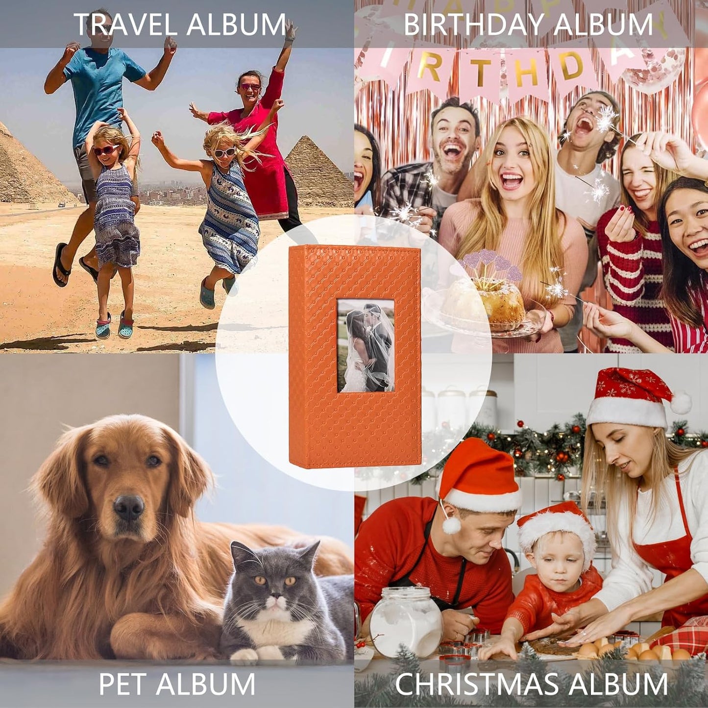 RECUTMS Photo Album for 4x6 300 Photos, 3 Per Pages Photo Picture Album PU Leather Button Grain Cover, Horizontal Photos Record Wedding Family Baby Anniversary Birthday Graduation Travel (Orange)