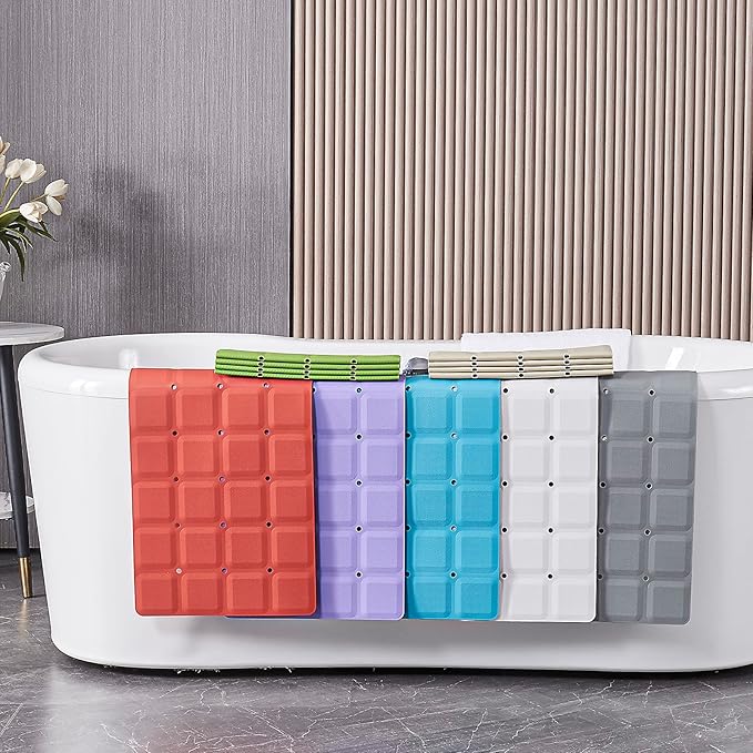 Foldable Non Slip Silicon Bath Mat Bathtub mat Shower mats no Suction Cups for Textured Tub and Reglazed Tub(Foldable-Red, 28-inch x 14-inch)