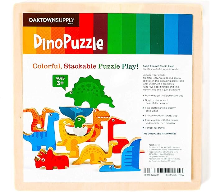Dinosaur Puzzles for Kids Ages 3-5 – 3D Wooden Jigsaw Puzzle for Toddlers & Kids, 9”x 9” Tray, Bright Colorful Shape Sorting, Promotes Creativity & Learning, Non-Toxic Gift Toy