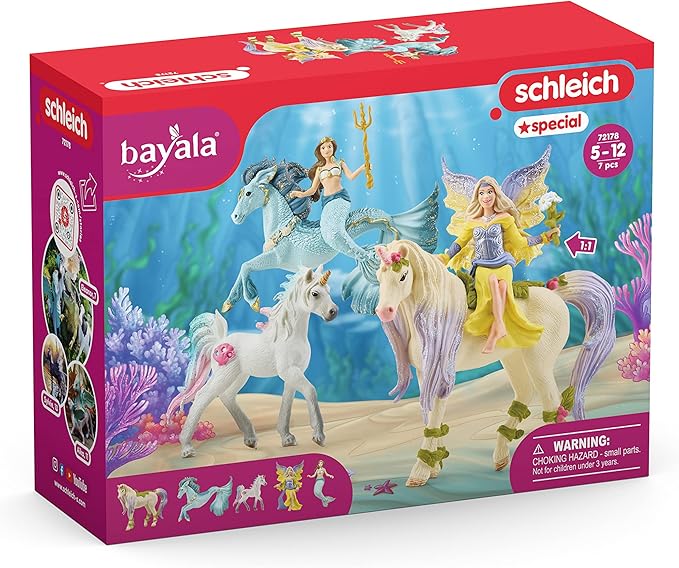 Schleich Bayala - 7 PC Mermaid, Unicorn and Fairy Toy Starter Set for Girls and Boys - Cute Fairies and Unicorn Figures with Accessories - Fantasy Figurine Animal Playset for Kids Ages 5+ - 72178