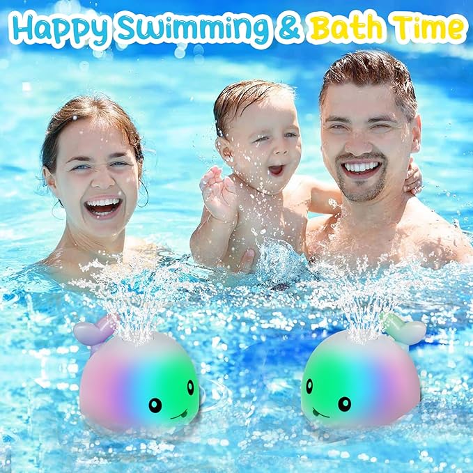 TFS TOP·FANS Baby Whale Bath Toy Infant: Light Up Fountain 6-12 Months Old Bathtub 18-24 Pool 3 4 5 7 8 9 10 15 Sprinkler Tub Water Toys Toddlers 1 Girl Boys Birthday Shower Gifts Newborn Essentials