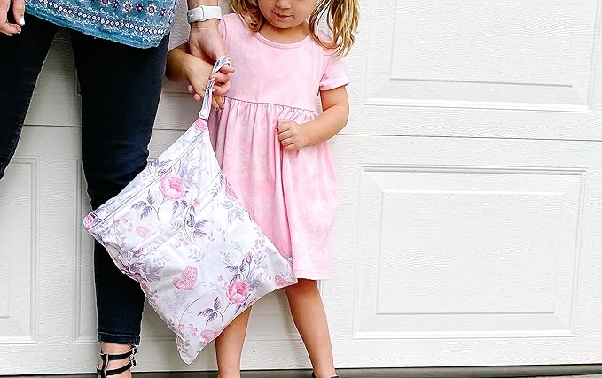 ALVABABY 3pcs Baby Cloth Diaper Wet Dry Bags Waterproof Reusable with Two Pockets|Travel Beach Pool Daycare Soiled Baby Items Yoga Gym Bag for Swimsuits or Wet Clothes 3L-H066